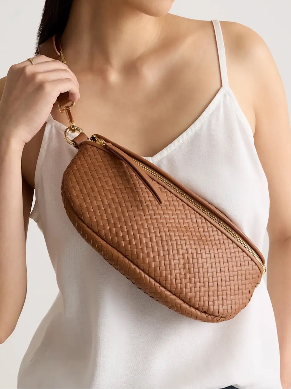 NWT Quince Sloane Handwoven Calf Leather Sling Belt Bag